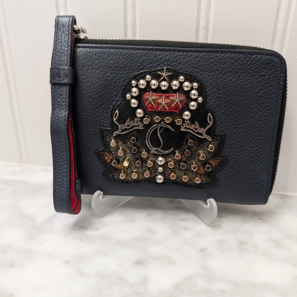 Authentic Christian Louboutin Navy Leather Wristlet - Picture 2 of 12
